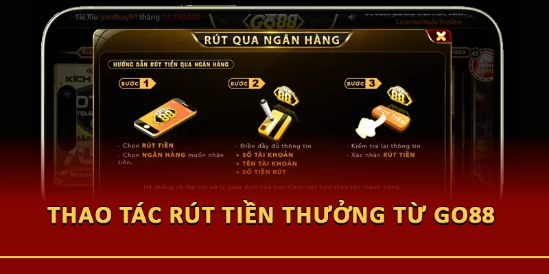 Thao tác rút tiền thưởng từ Go88